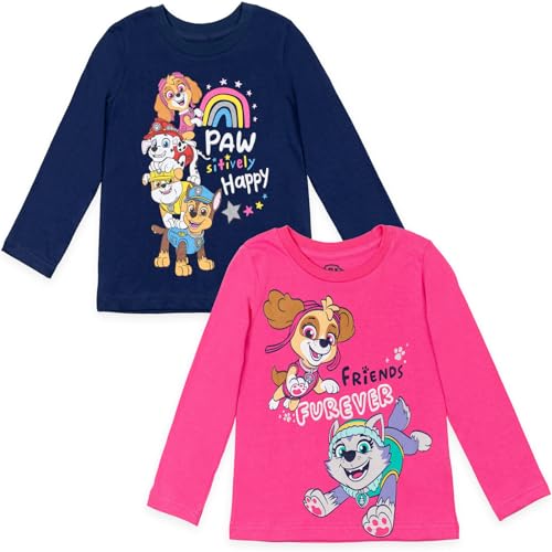 Paw Patrol Girls 2 Pack Long Sleeve T-Shirts Toddler to Big Kid Sizes (2T - 10-12)