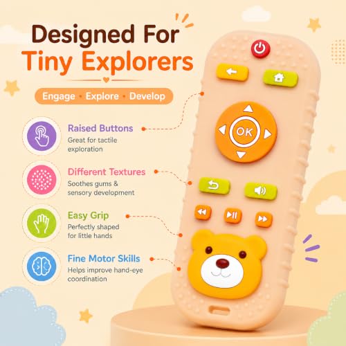 Image of CHICAGOZONE Premium Baby Silicone Teether Ring Toy - BPA Free Soft Teething Toy for Infants, Multi-Texture Sensory Chew Toy, Easy Grip Teether for Babies 3-12 Months, Cute Animal Design (Multicolor) (ORANGE PANDA)