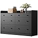 Cozy Castle Baby Dresser with 6 Drawers and Large Table Top, Multi-Functional Chest of Drawer, Drawer Dresser with Three-Sided High Rails for Nursery, Children's Room, Bedroom, Black