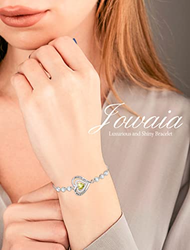 Jowaia Bracelets For Women 925 Sterling Silver August Birthstone Bracelet For Girls Forever Love Heart Created Peridot Jewelry Adjustable Link Tennis Bracelet Birthday Gift Valentine's Day Mother's Day Gifts For Mom Her Women Girlfriend #TOP4