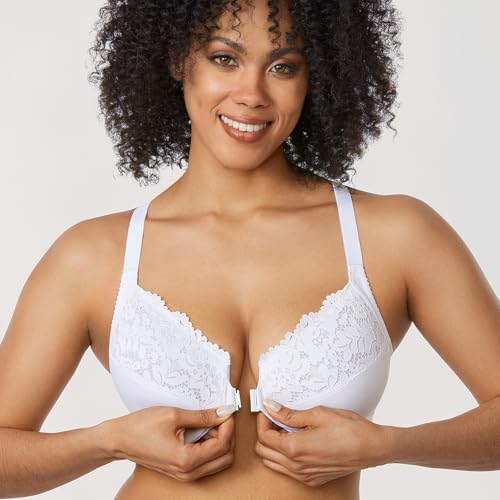 Image of DELIMIRA Women's Front Closure Racerback Bras | Plus Size, Full Coverage, Lace, Underwire, No Padding Unlined