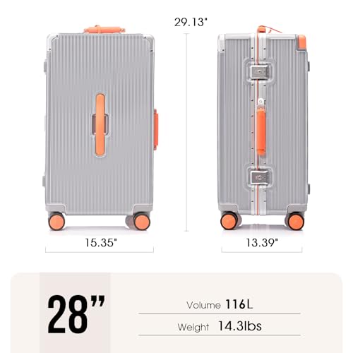 Apelila 28” Wide Handle Hardshell Spinner Luggage,big luggage suitcase 116L Large Capacity with 360° Silent Wheels,TSA Lock & Aluminum Corner Guards,Lightweight PC+ABS for International Travel