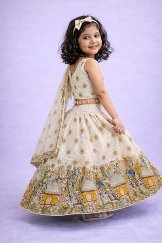 Image of Delima Fashion Girls Printed Lehenga Choli Set with Dupatta | Kids Ethnic Wear for Wedding, Festival & Party | Lightweight Traditional Outfit for Girls
