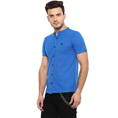 Image of Urbano Fashion Men's Solid Cotton Slim Fit Polo Shirt with Mandarin Collar