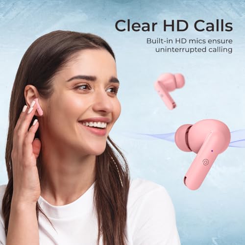 Image of pTron Basspods P81 in-Ear Wireless Earbuds, Pristine Sound, 32Hrs Playtime, Clear Calls TWS Earbuds, Bluetooth V5.1 Headphone, Type-C Fast Charging, Voice Assist & IPX4 Water Resistant (Pink)
