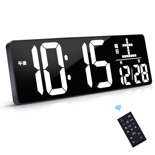 デジタル時計壁掛け大型led置き時計clock目覚まし時計明るさ調整ac電源タイマーアラームスヌーズ機能年/月/日温度/日期切替表示12H/24H切替大きい時計リモコン操作家/オフィス/公共の場??42.1x14.7x3.5cm(ホワイト)