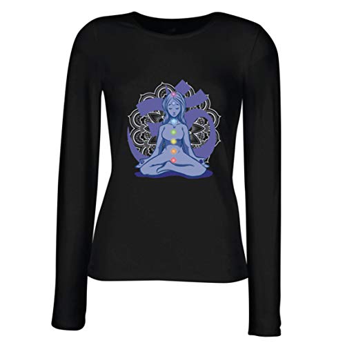 lepni.me Weibliche Langen Ärmeln T-Shirt Yoga Meditation Asana Mandala Geist Körper Seele (L Schwarz Mehrfarben) Cover