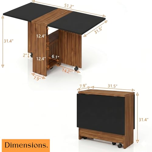 Image of Klaxon Foldable Dining Table [6] Seater with Metal Legs, Space-Saving Convertible Table, Engineered Wood, Home Dining Room (AW & Black, Kryo) (AW & Black)