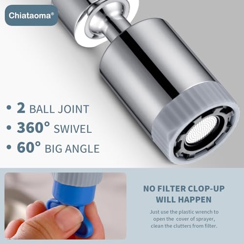 Chiataoma CH601 Swivel Faucet Aerator,3-Function Faucet Nozzle,360° Big Angle Rotate Kitchen Sink Faucet Attachment,Faucet Extender thumb #6