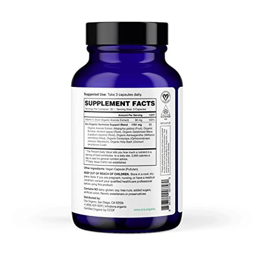 Ora Organic Natural Hormone Balance Supplement & Hormonal Acne Relief for Women - Support Skin, Mood, Energy, PMS & Menopause - Ashwagandha, Maca, Burdock Root, Cordyceps & VIT C - 90 Capsules - Image 4