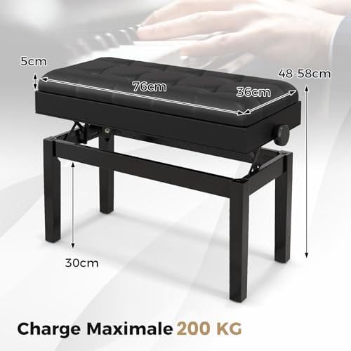 COSTWAY Tabouret Piano Réglable en Hauteur 48-58 cm, Banquette Piano avec Rangement, Siege Piano Double en Bois, Coussin Rembourré Imperméable, Banc de Piano, Charge Max. 200 kg, Noir - Les Beatles, Paul McCartney, John Lennon, RIngo Starr, George Harrison COSTWAY Tabouret Piano Réglable en Hauteur 48-58 cm, Banquette Piano avec Rangement, Siege Piano Double en Bois, Coussin Rembourré Imperméable, Banc de Piano, Charge Max. 200 kg, Noir – Image 4