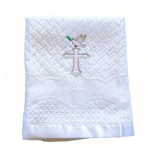Image of Baptism Blanket Christening Gifts for Girl Boys Soft White Knitted Shawl Receiving Crochet White Baby Blankets Towel for Neutral Newborns Toddler