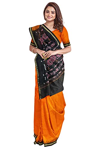 Image of Odisha Sambalpuri Handloom Ikat Women's Cotton Saree, Odisha Handloom Handmade Pure Cotton Khandua Saree, Ikkat Orissa Traditional Handloom Saree Without Blouse