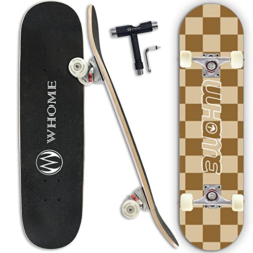 WHOME Pro Skateboard Complet pour Adulte/Enfant Fille/garçon débutant/Pro - 31 x 8 inch Standard,Plateau 8 Plis érable Alpin,roulement ABEC-9,T-Tool Inclus(échecs)
