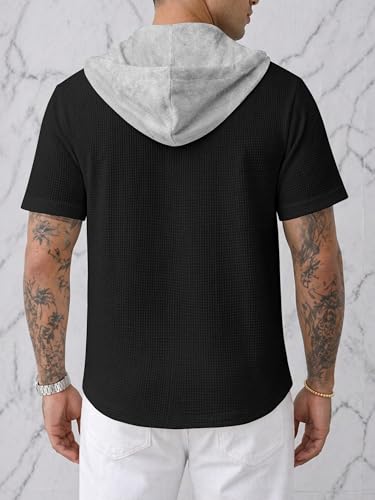Image of Noble Monk Men's Half Sleeve Hooded Neck T-Shirt | Regular Fit Casual Summer Wear Hoodie Tee for Men