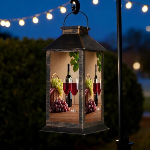 Solar Lantern Grape Wine Black Red Bottles Home Bar Pub Barbecue Corner Vintage Garden Hanging Lantern Waterproof Solar Powered Lighting Outdoor Table Lamp for Deck Yard Camping Patio Decor