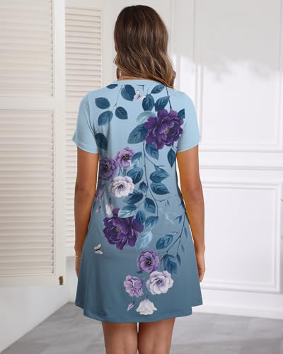 Image of COSSEN Women's Casual T Shirt Dress V-Neck Short Sleeves Swing Dresses Birthday Party Summer Travel Beach with Pocket