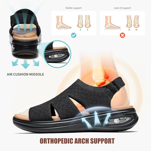Image of ziitop Walking Sandals Women Orthopedic Sandals for Women Comfortable Arch Support Orthotic Platform Wedge Shoes Air Cushion Adjustable Strap Comfort Shoes for Summer Travel Beach Party Shopping Work