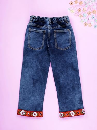 Image of KiddoPanti Girls Solid Waist Elasticated Straight Fit Jeans