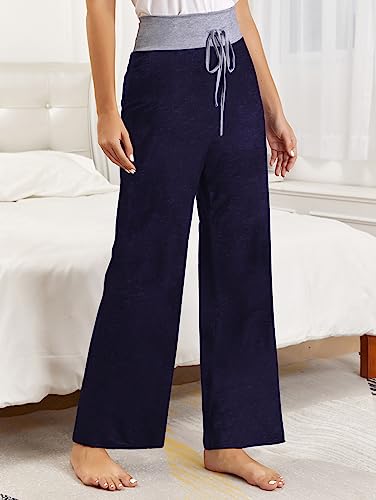 Image of iChunhua Women's Comfy Stretch Floral Print Drawstring Palazzo Wide Leg Lounge Pant