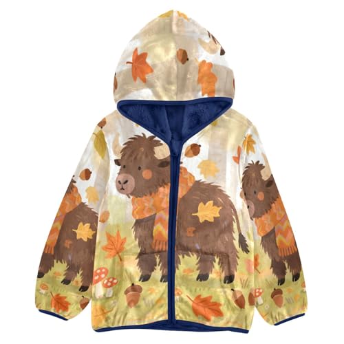 Brown Cow Wears Orange Scarf Toddler Fleece Jacket Girl Boys Hooded Fleece Jacket Coat Warm Outwear Zip-up 3-10T