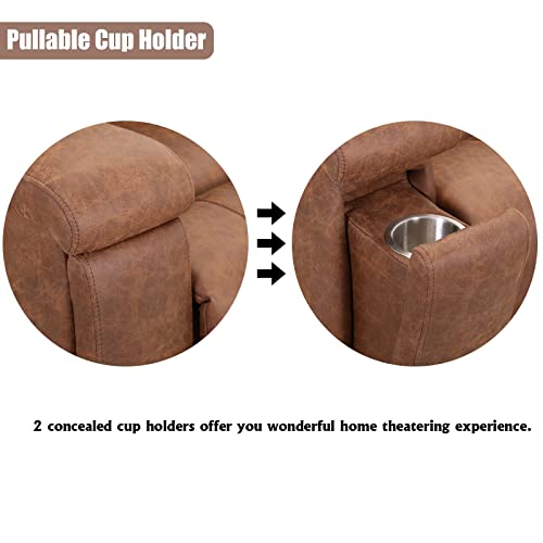 Canmov Leather Recliner Chair, Classic And Traditional Recliner With Overstuffed Arms And Back, Manual Single Sofa With Concealed Cup Holders, Brown #TOP4