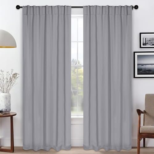 Superior Blackout Curtains, Room Darkening, Bedroom, Drapes, Kitchen, Living Room Window Accents, Sun Blocking, Thermal, 2 Pack, Solid Blackout Back Tab Curtains, Set of 2, 52" x 96", Silver