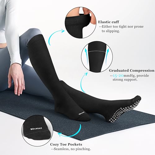 Cotton Compression Socks Women&Men with Grips Non Slip 15-20mmHg Knee High Graduated Sock for Nurse, Pregnancy, Yoga3