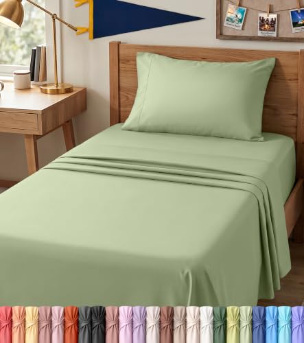 Image of Utopia Bedding Twin XL Sheet Set - Dorm Room Essentials for Students, 3 Piece Soft & Breathable Microfiber College Bedding, 1 Fitted Sheet, 1 Flat Sheet & 1 Pillowcase - Oeko Tex (Sage)
