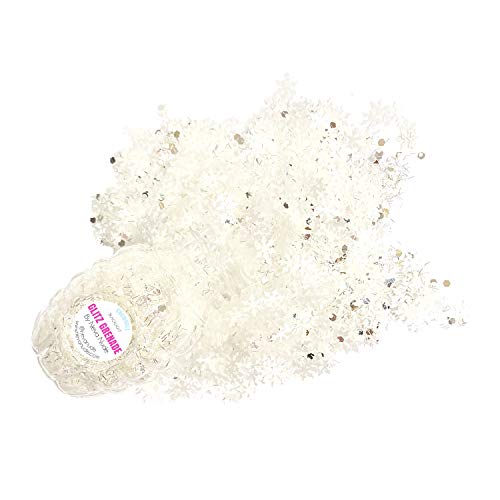 Neva Nude Face and Body Glitter Keychain - Chunky Loose Glitter for Festivals, Raves, and More | Cosmetic Grade | Super Sparkly (Snowball White Silver Blacklight Snowflake Holiday Glitz Grenade)