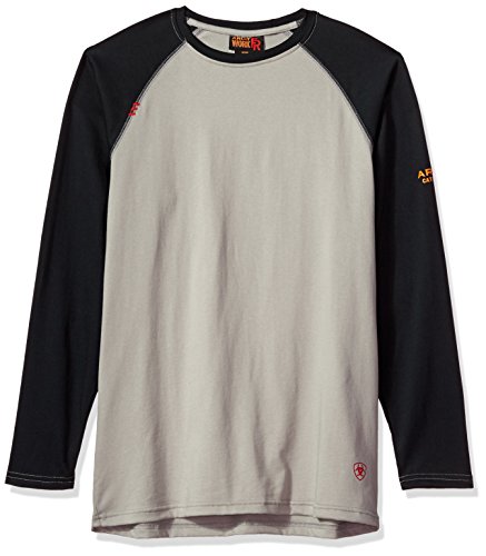 Ariat Men's Flame Resistant Long Sleeve Baseball TeeHenley Shirt, Grey Black, X-Large