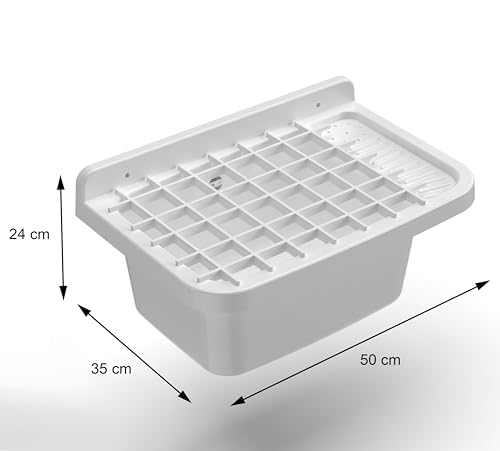 Adventa Wandwaschbecken mit Gitter für den Außenbereich, Kunstharz, weiß, 50 x 35 x 24 cm