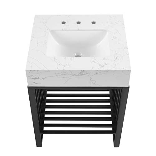 Modway Gridiron 24" Stainless Steel Bathroom Vanity In White Black-With Artificial Marble Sink #TOP6