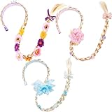 Peohud 3 PCS Princess Dress Up Wigs, 27 Inches Princess Rapunzel Wig Hairpiece, Long Braided Girls Cosplay Headband Dress Up Accessories for Birthday Party