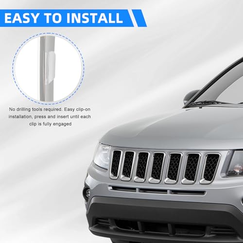 Image of JINCHEN 7pcs Grill Mesh Inserts Clip-on Compatible with Jeep Compass 2011-2016, Front Grill Inserts Grille Cover Frame Trims (Chrome)