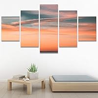 SIGNWIN 5 Panel Canvas Wall Art Coastal Orange Photography Relax/Calm Romantics Sunset Warm for Home Decorations Ready to Hang - 60