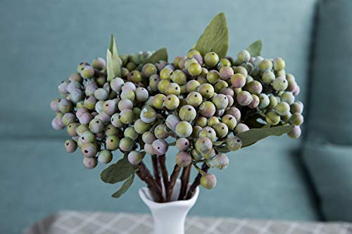 Uiizic Artificial Berry Stem Fake Frost Green Berries With Leaves Plants For Wedding Bouquets Home Party Hotel Centerpieces Decorations (Frost Green, 8Pcs Berries) #TOP3