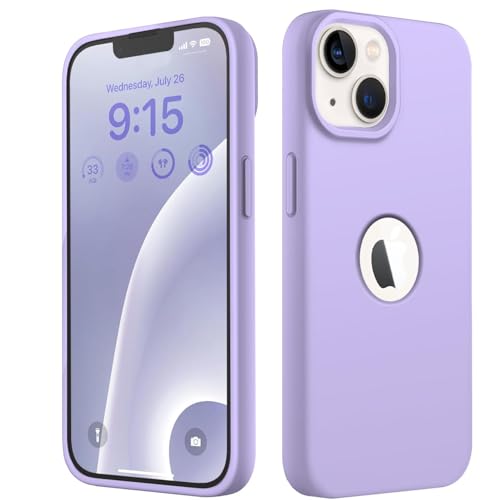 Image of VONZEE Microfiber Logo Cut Cover Compatible for iPhone 13 Case Cushion Liquid Soft Silicone Gel Rubber Phone Cases Non-Slip Full Body Protective Shockproof Back Cover 6.1 inch, Purple