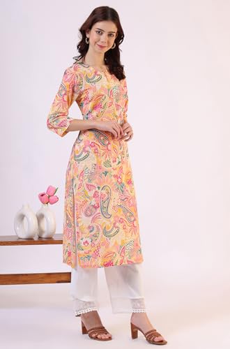 Image of W for Woman Pink Bold Geometric Printed Pure Cotton Straight Kurta