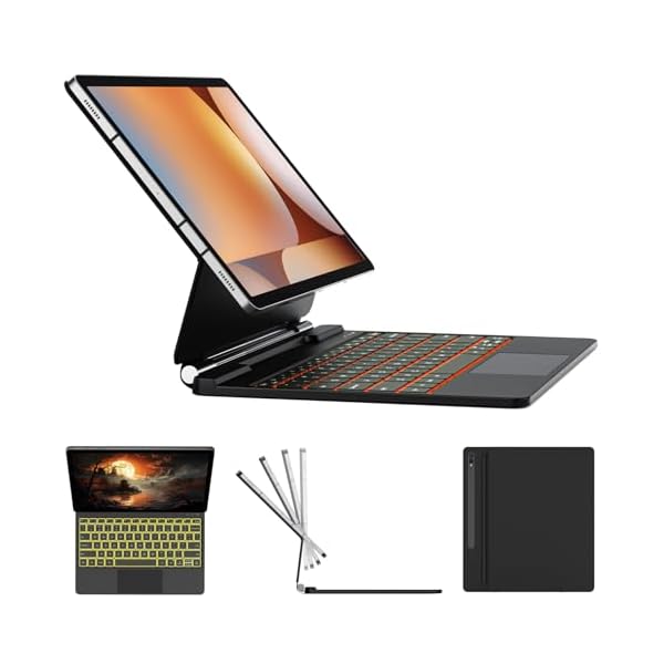Keyboard Case for Samsung Galaxy Tab S10+ Plus/S9+ Plus/S9 FE+ Plus/S8+ Plus/S7+ Plus/S7 FE 12.4" Tablet,Magnetic Floating Cantilever Design,Multi-Function Touchpad,7 Colors Backlit,S Pen Holder,Black