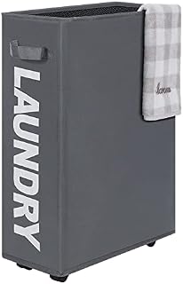 Caroeas 22" Rolling Slim Laundry Basket with Stand Foldable Waterproof Sorter and Organizer on Wheels Tall Thin Dirty Laundry Hamper Basket Home Corner Bin (Slim 22",Grey)