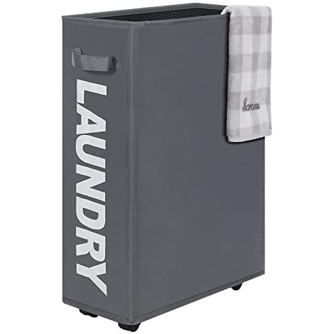 Caroeas 22" Rolling Slim Laundry Basket with Stand Foldable Waterproof Sorter and Organizer on Wheels Tall Thin Dirty Laundry Hamper Basket Home Corner Bin (Slim 22",Grey) Cover
