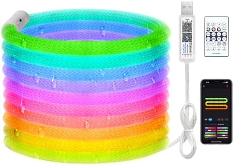 Game Controller Rope Light RGB+IC LED Rope Lights,5m/16.4ft 360 Degree Luminous Reticulate Weave ...