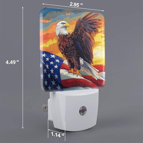 Image of Eagle Sky Stars Stripes Flag LED Plug-in Night Lamp 2 Piece Set, Auto Sensor Nightlights Set of 2 for Bedroom Bathroom Corridors