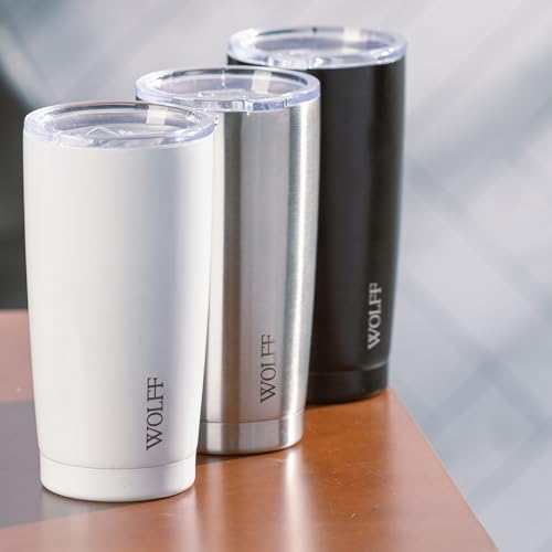 WOLFF Copo Térmico de Aço Inox Parede Dupla Com Tampa 600ml Branco - Itens Para Viagem - Mantém a Be