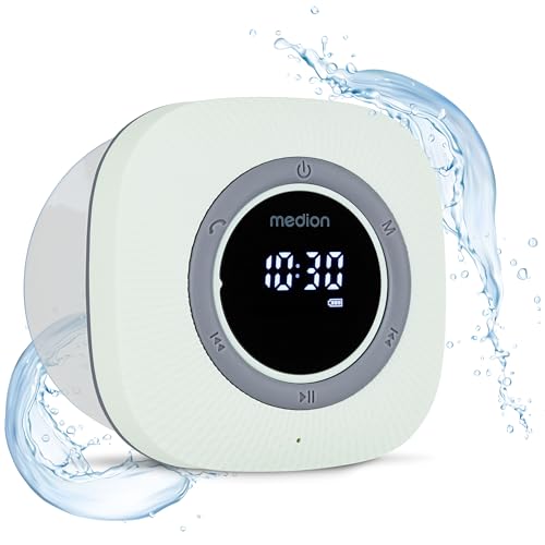 MEDION S66884 Radio de Douche avec Bluetooth (Radio de Salle de Bain, Radio FM, Ventouse, écran LED, IPX6 étanche, Batterie intégrée, MD43884) Vert