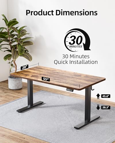 Image of TIQLAB 55 * 28 Inches Standing Desk, Adjustable Height Stand up Desk,Sit Stand Home Office Table with Splice Board, Rustic Brown