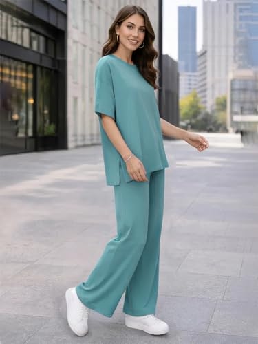 Image of TYSORT Women Casual Summer co ords Set Track Suit Oversized Top Baggy Pant,Top and Pajama Set