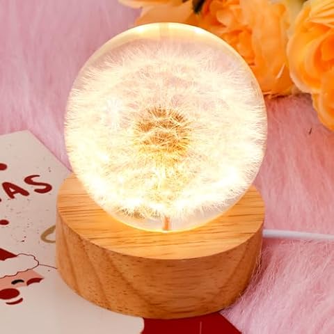 Flower Crystal Ball Night Light with Wooden Base Cover