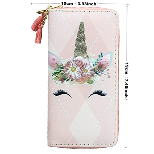 Timlee Cute Rainbow Unicorn Long Wallets Long Purse (Pink Unicorn 1126)2